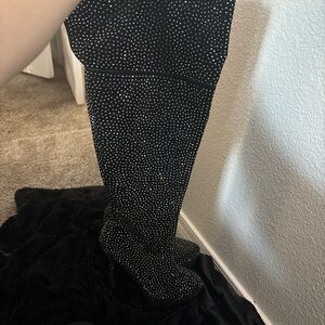 Black Over-the-Knee Rhinestone Boots